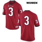 Women's Georgia Bulldogs NCAA #3 Roquan Smith Nike Stitched Red Authentic No Name College Football Jersey YIQ4154PY